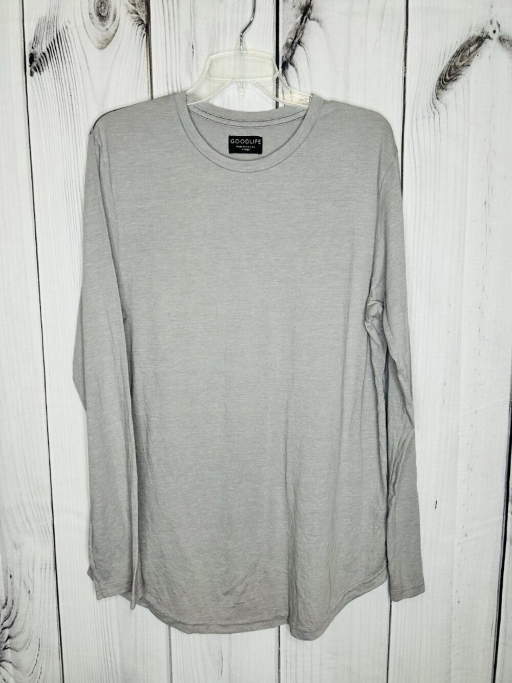 Goodlife Shirt Mens Sz XL Gray Long Sleeve Scallop Crew T-Shirt